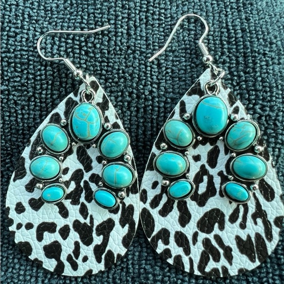 Jewelry - Earrings/Dangle/ CowPrint/ Turquoise/ Silver Jewelry